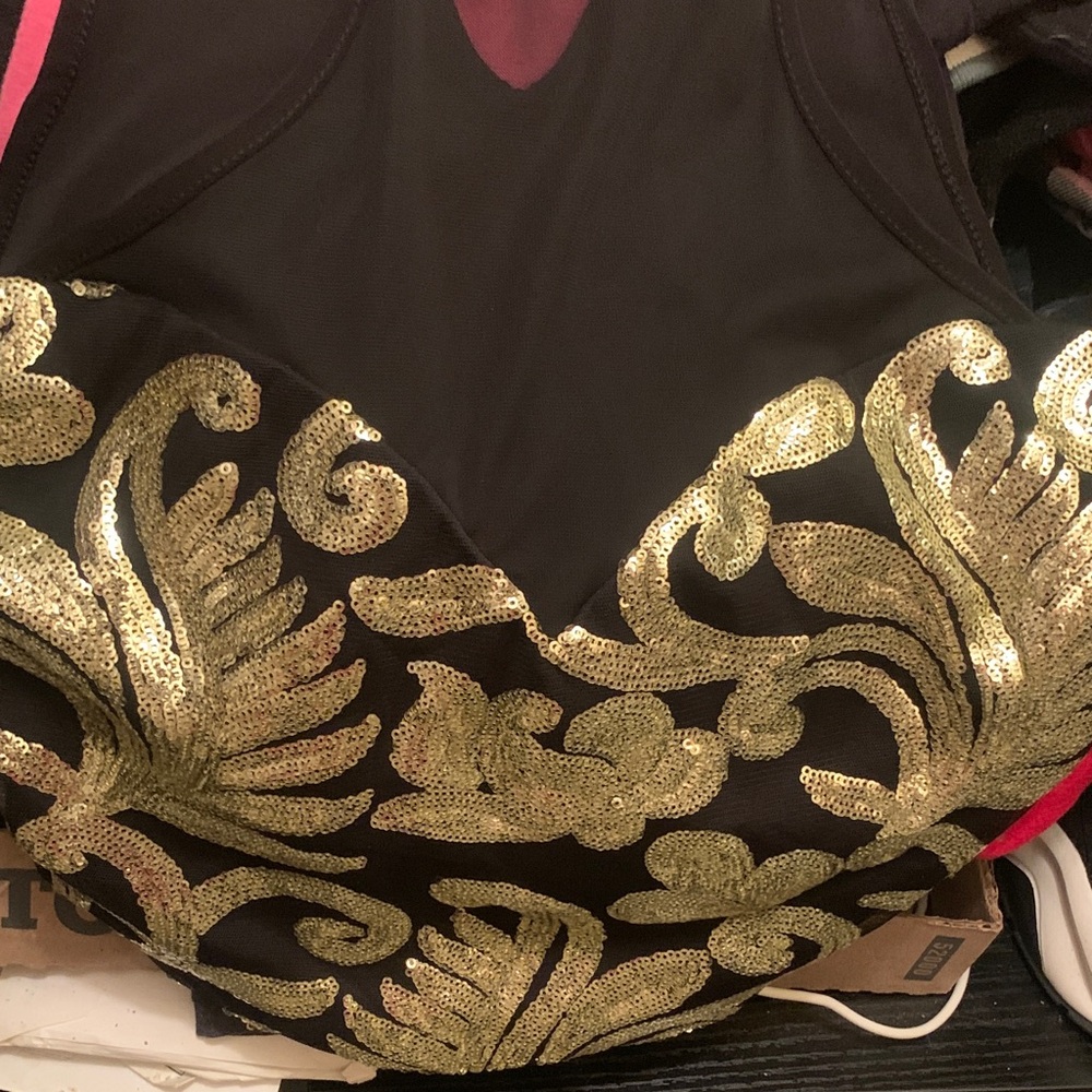 Black and Gold Sequin Women's skirt set long 2piece